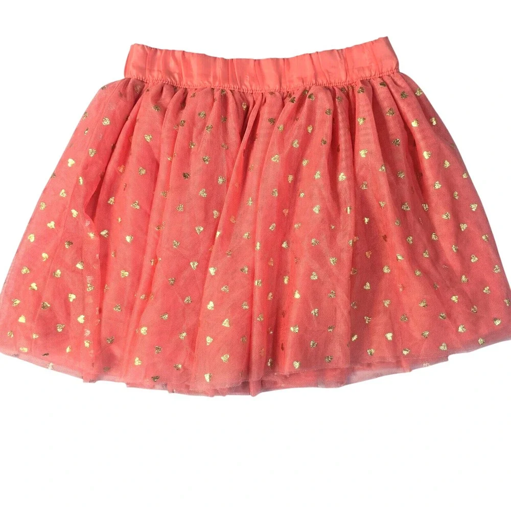 Gymboree Tulle Tutu Skirt Girls 10 Coral Pink‎ Gold Heart Whimsical Balletcore